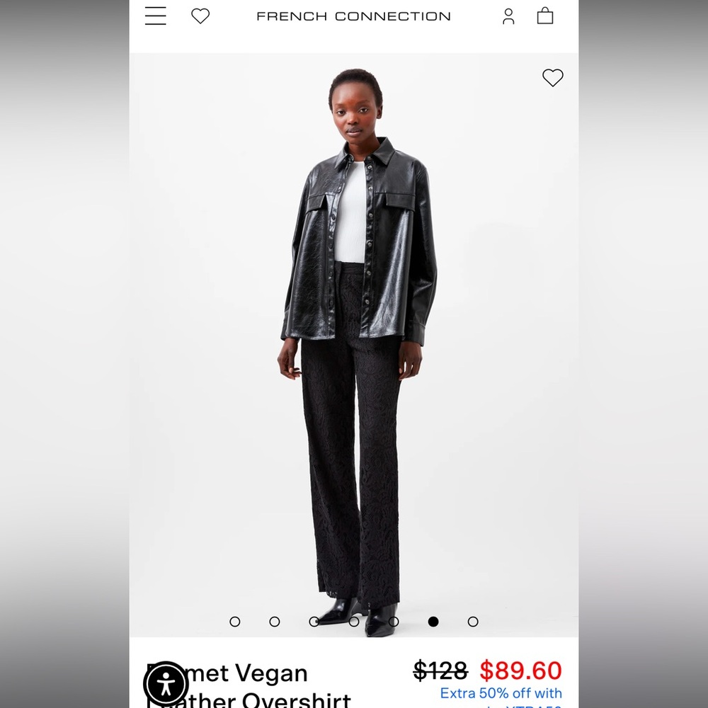 French Connection Black Vegan Leather Overshirt